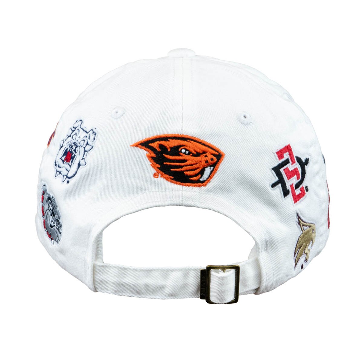 Pac 12 team embroidered all over zephyr white adjustable cap